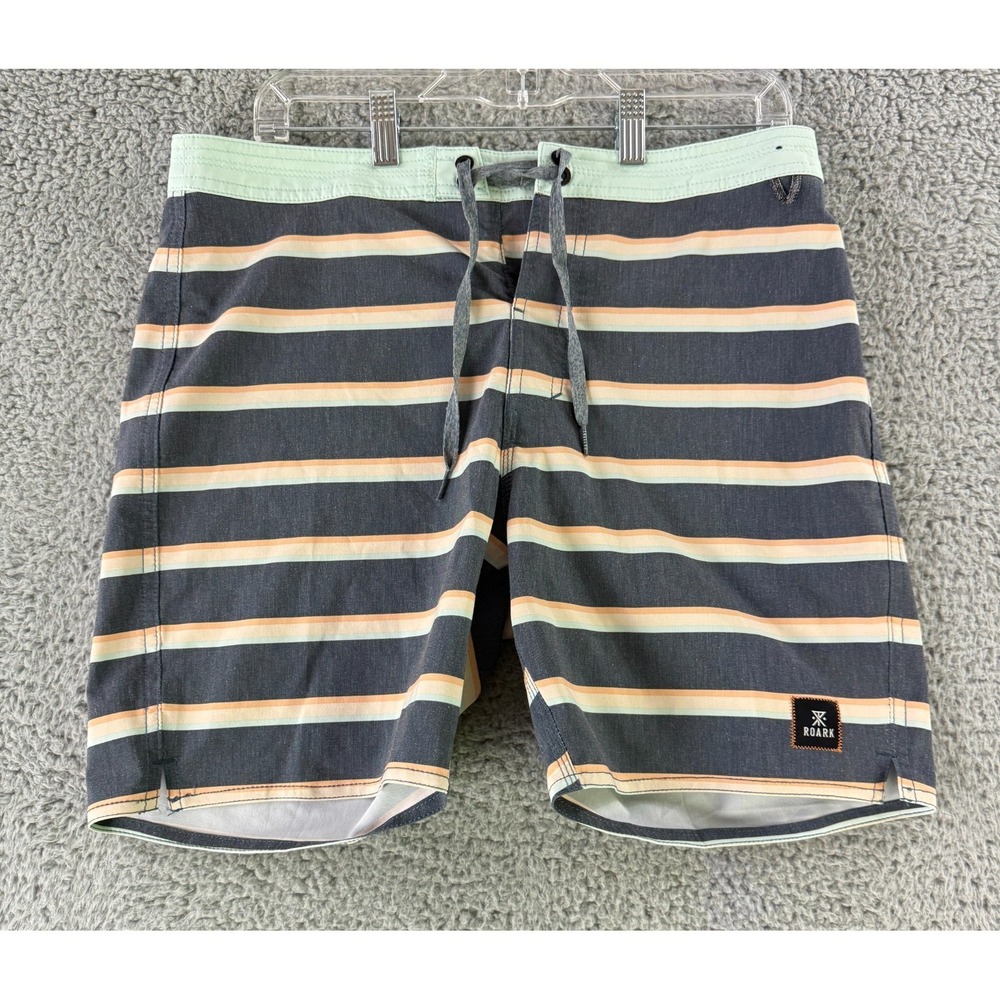 Roark Chiller Ninepin Boardshorts Mens 32 Gray Stripe Surf Beach Outdoors